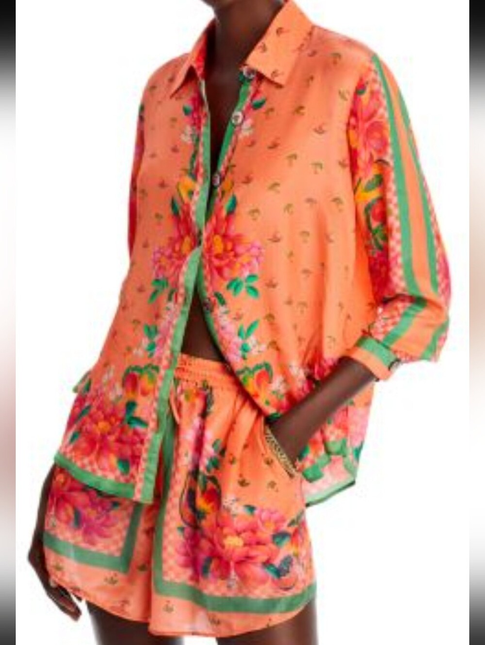 FARM Rio Fruit Garden Scarf Orange Matching Set NWT Floral Button Down Shirt M/L